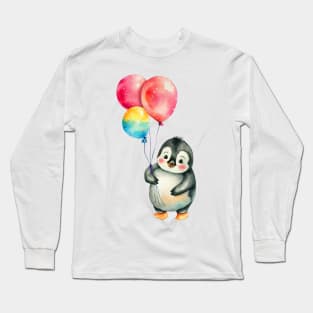 baby penguin holds balloon Long Sleeve T-Shirt